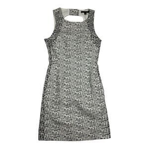 Banana Republic Sleeveless Dress 0P Black White Print Fitted Sheath Keyhole Back